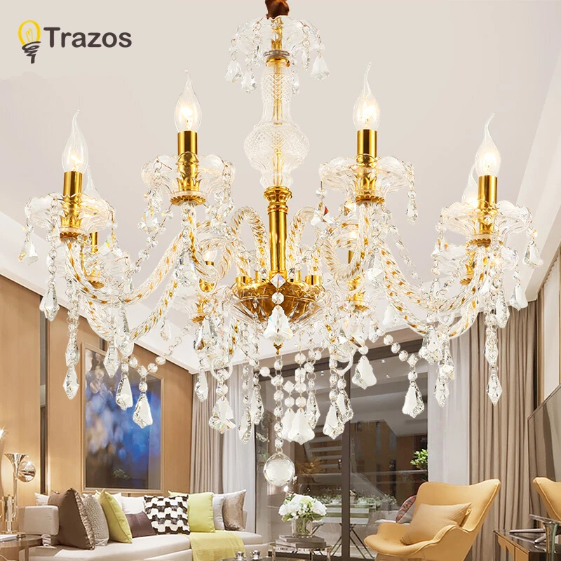 Nuevo oro moderno lámparas de araña de cristal para sala de estar dormitorio lámpara de interior K9 de E14 lustres de teto de lujo lámpara
