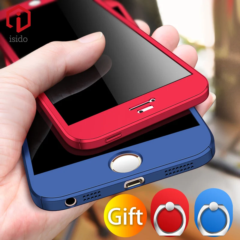 360 Degree Hard protective case For iPhone 5 5s SE 3 in 1 with tempered glass Shockproof PC Front Back Cover Full Body Coverage |