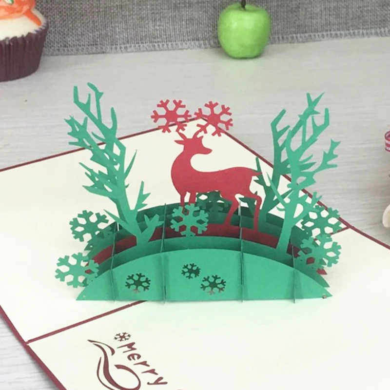 Merry Christmas винтажная 3D лазерная резка всплывающая бумага ручной работы на заказ поздравительные открытки Рождественские подарки сувенирные открытки принадлежности