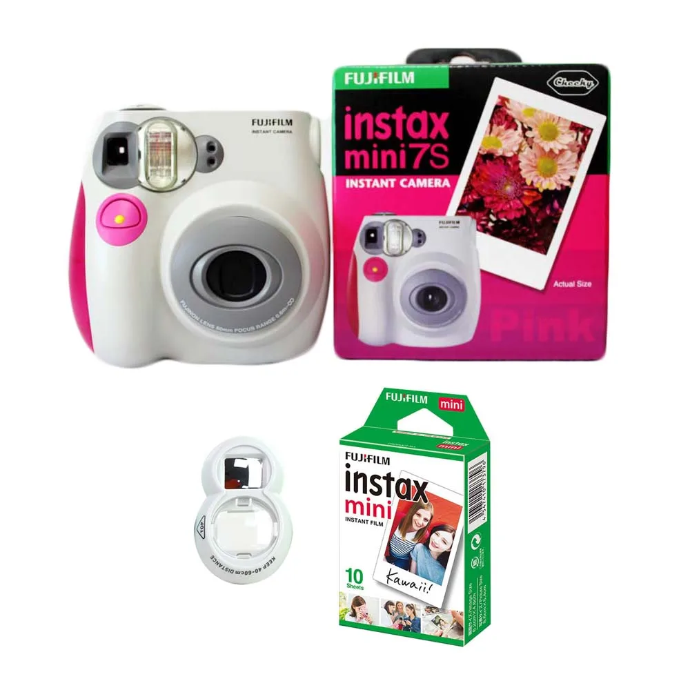 Аутентичная фотокамера моментальной печати Fujifilm Instax Mini 7 s, 10 листов белая пленка Fuji Instax Mini и селфи-объектив