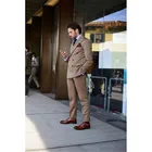Новинка 2017, дизайнерский Коричневый мужской костюм, облегающий костюм из 2 предметов, смокинг, двубортный Блейзер, мужской блейзер