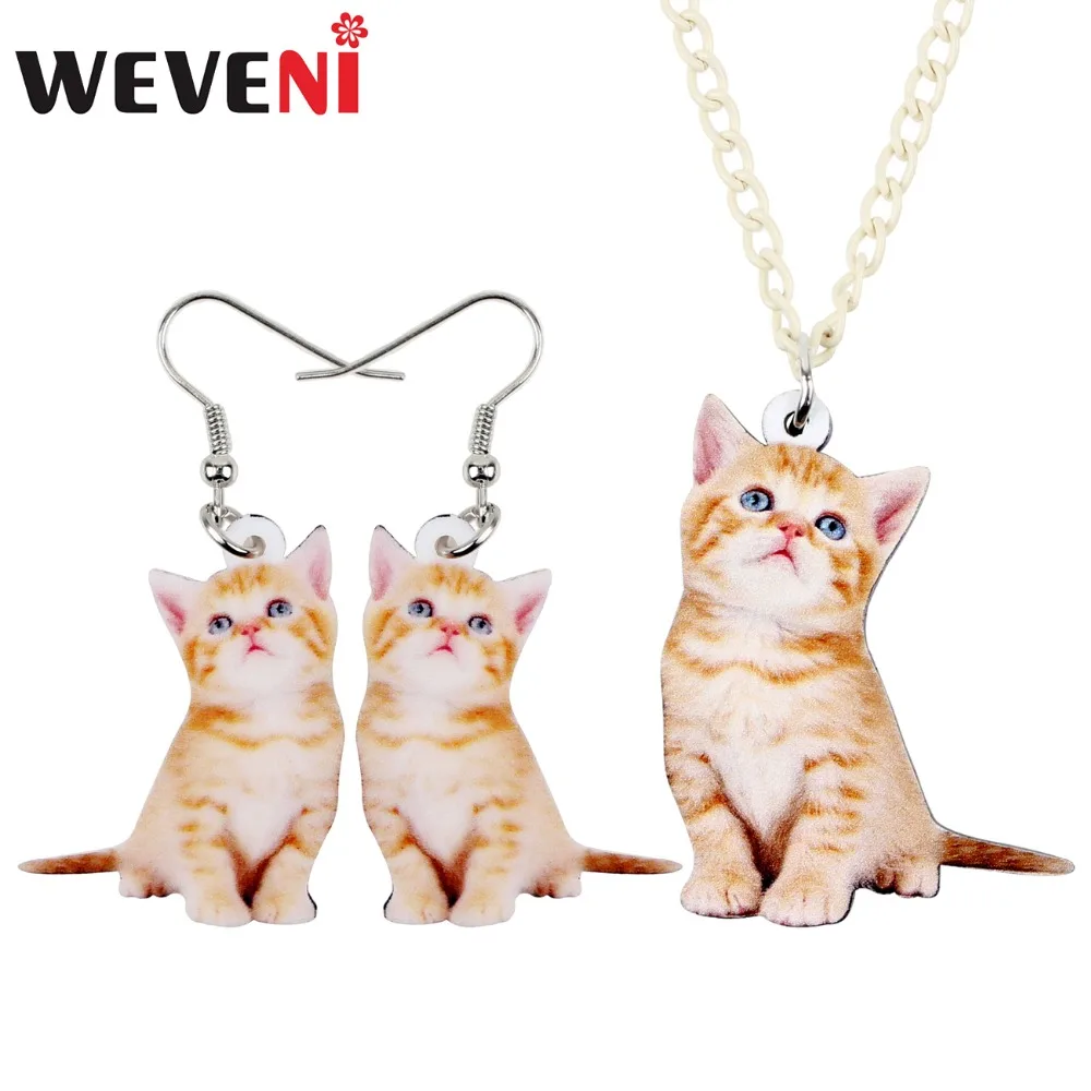 WEVENI оригинальные акриловые серьги с милым котом Котенок Ожерелье Ювелирные
