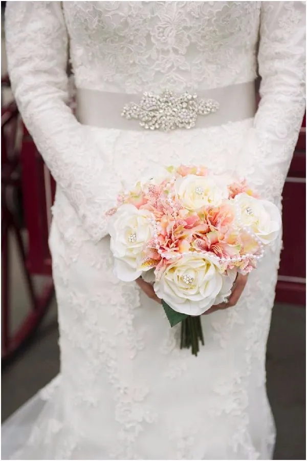 2019 с длинными рукавами мусульманский высокой шеей Свадебные платья бисером