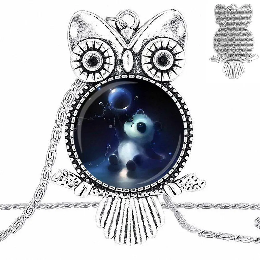 EJ глазурованная панда для ребенка стеклянный кабошон подвеска ожерелье сова