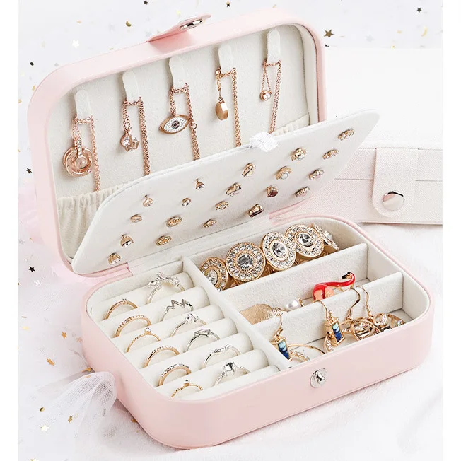 

Leather Jewelry Box,Necklace Ring Storage Organizer Double Layer Travel Jewelry Cabinet Gift Holder Case for Gril Women