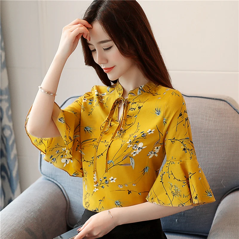 Летние топы blusas femininas Женские и блузки милая шифоновая блузка с принтом рубашка