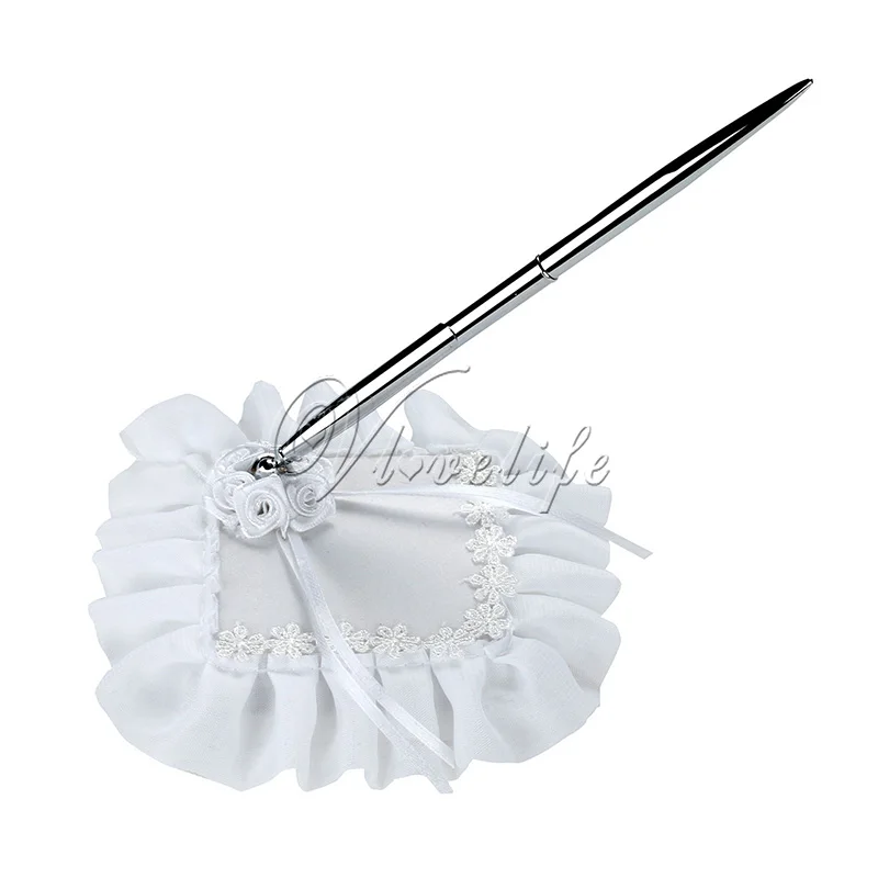 Свадебный набор ручек и с белыми атласными лентами кружевные розы цветы