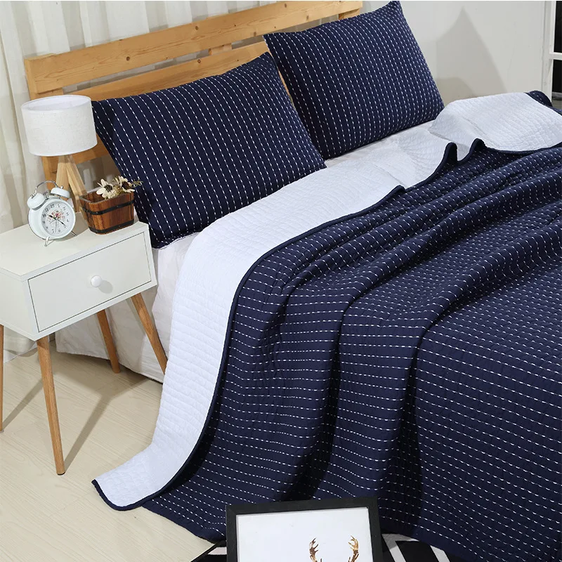 

CHAUSUB New Solid Embroidery Quilt Set 3pcs Washed Cotton Quilted Bedspread Bed Cover Sheets Pillowcase Coverlet Set King Size