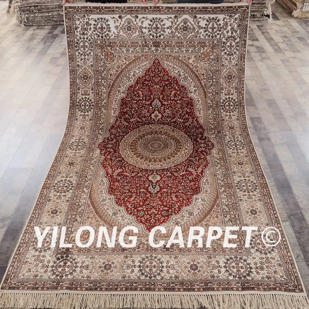 YILONG 5 'x 8' восточные китайские шелковые ковры ручной работы красные узелковые