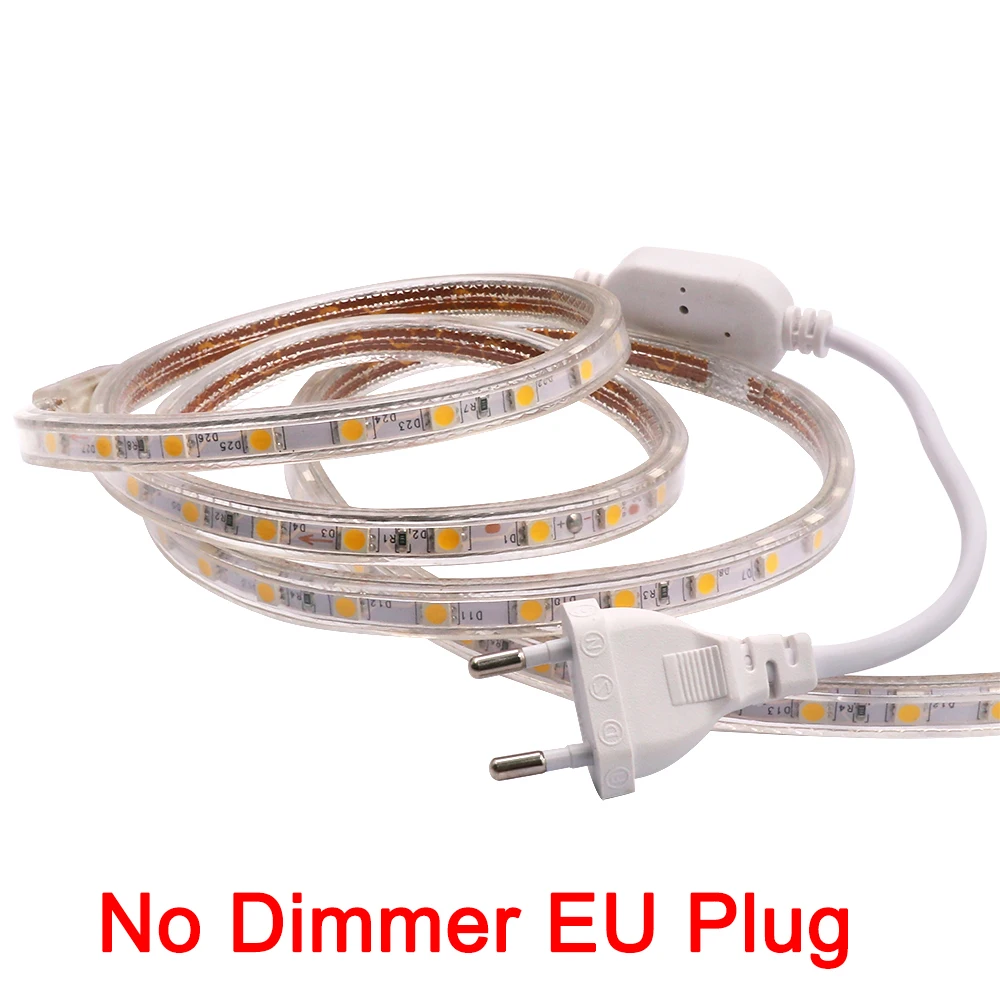 No Dimmer EU Plug 220 V светодиодные ленты с регулируемой яркостью 5050 AC DC 220 вольт светодиодные полосы гибкий светильник Водонепроницаемый 5, 10 м, 15 м, 20 м диммер штепсельная вилка европейского стандарта 60 светодиодов/M Led лента - Испускаемый цвет: No Dimmer EU Plug