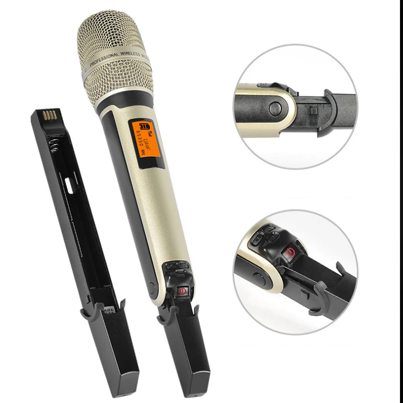 저렴한 SKM9000 UHF 무선 마이크 가라오케 시스템, 골든 컬러 듀얼 핸드헬드 프로페셔널 2019 신상 저렴한 SKM9000 UHF 무선 마이크 가라오케 시스템, 골든 컬러 듀얼 핸드헬드 프로페셔널 2019 신상