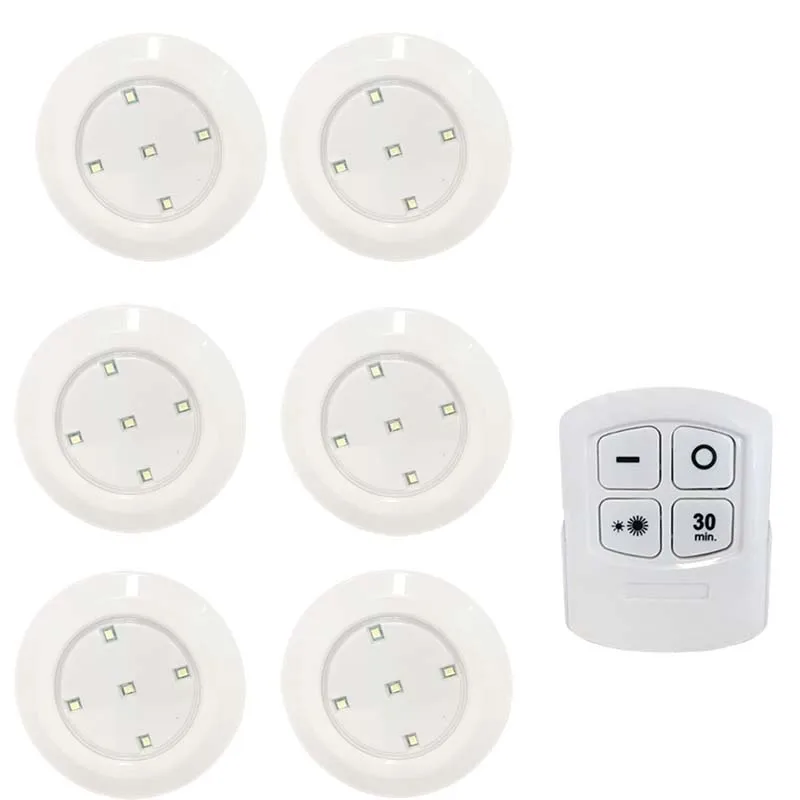 1 Remote 6 Lamp Ночник светодиодный пульт дистанционного управления Управление 5 светодиодный свет шкафа Беспроводной пятно света беспроводной инфракрасный датчик, который крепится в любом месте, нажмите ночные лампы Батарея в комплект не входит - Испускаемый цвет: 1 Remote 6 Lamp