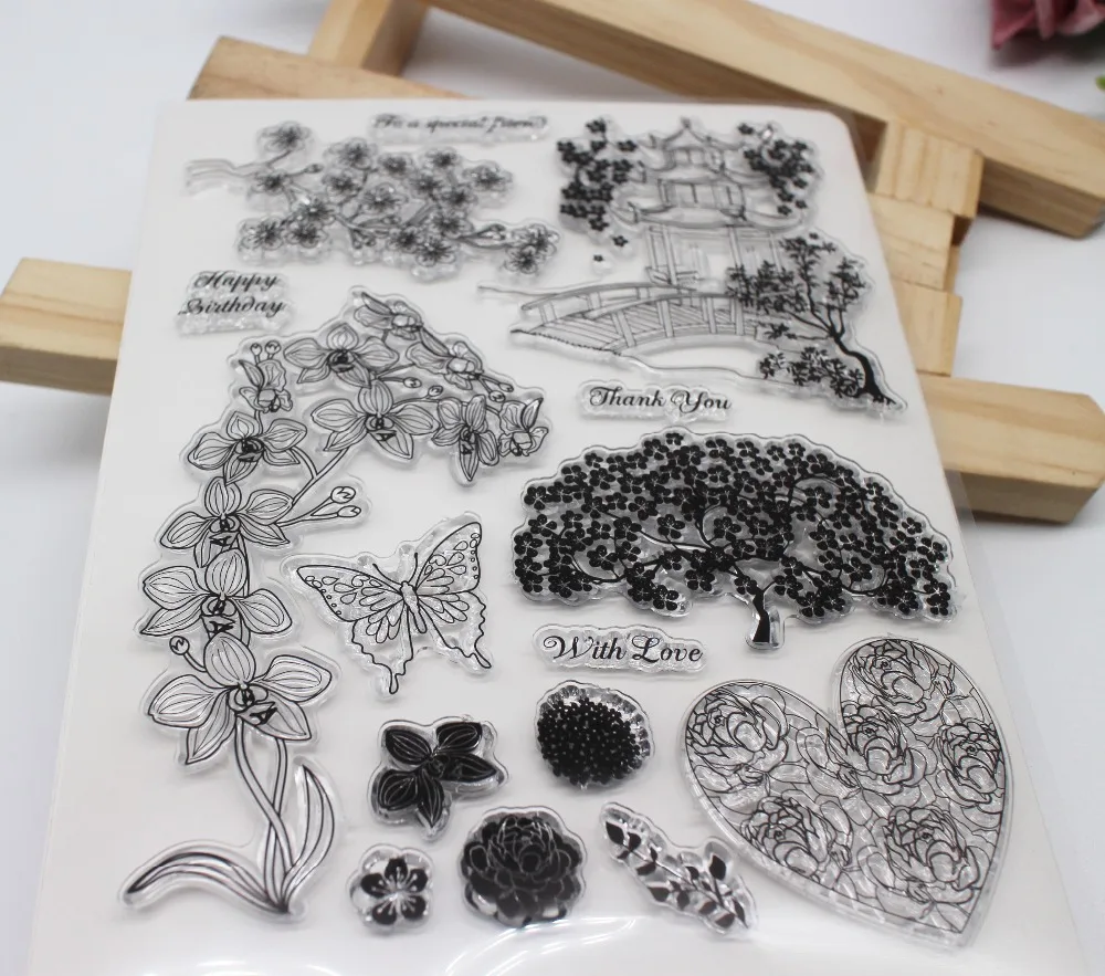 Сердце и Бабочка прозрачные марки мост и павильон Силиконовая печать/печать для DIY Скрапбукинг/фотоальбом Ремесло Декор прозрачные штампы