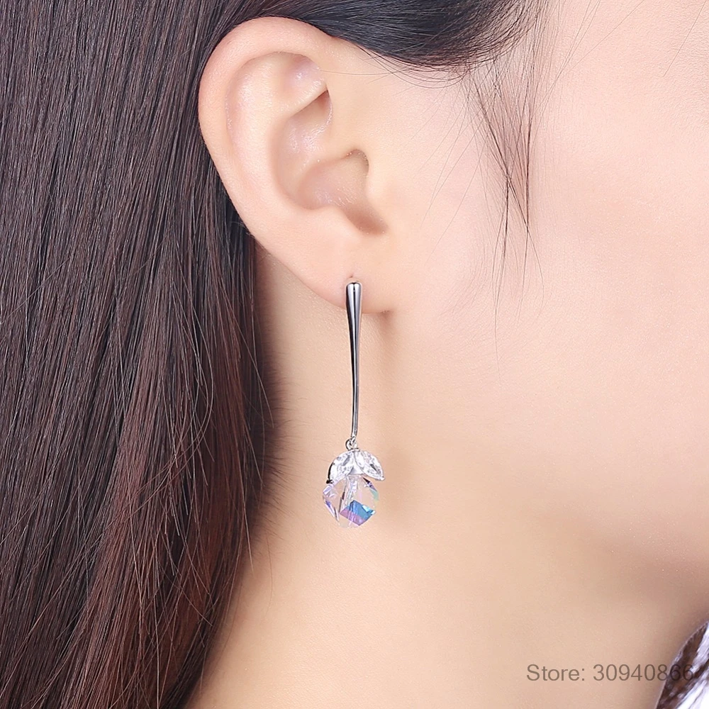 LEKANI Кристаллы из SWAROVSKI бусины Висячие серьги S925 серебро красочные кулон пирсинг для женщин вечерние свадебные подарки