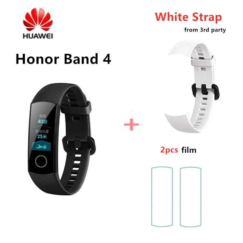 Оригинальные Смарт-часы huawei Honor Band 4, браслет Touchscree Amoled, цветной, 0,95 дюймов, Водонепроницаемый Фитнес-браслет, монитор сердечного ритма - Цвет: add white strap