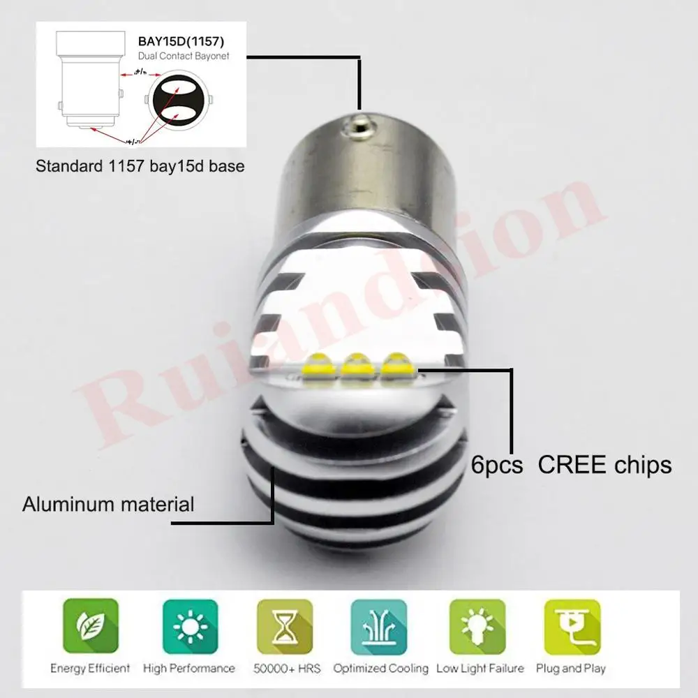 2x30 Вт S25 P21/5 1157 BAY15D 6SMD CR'EE светодиодный автомобильный тормоз светильник чудесный