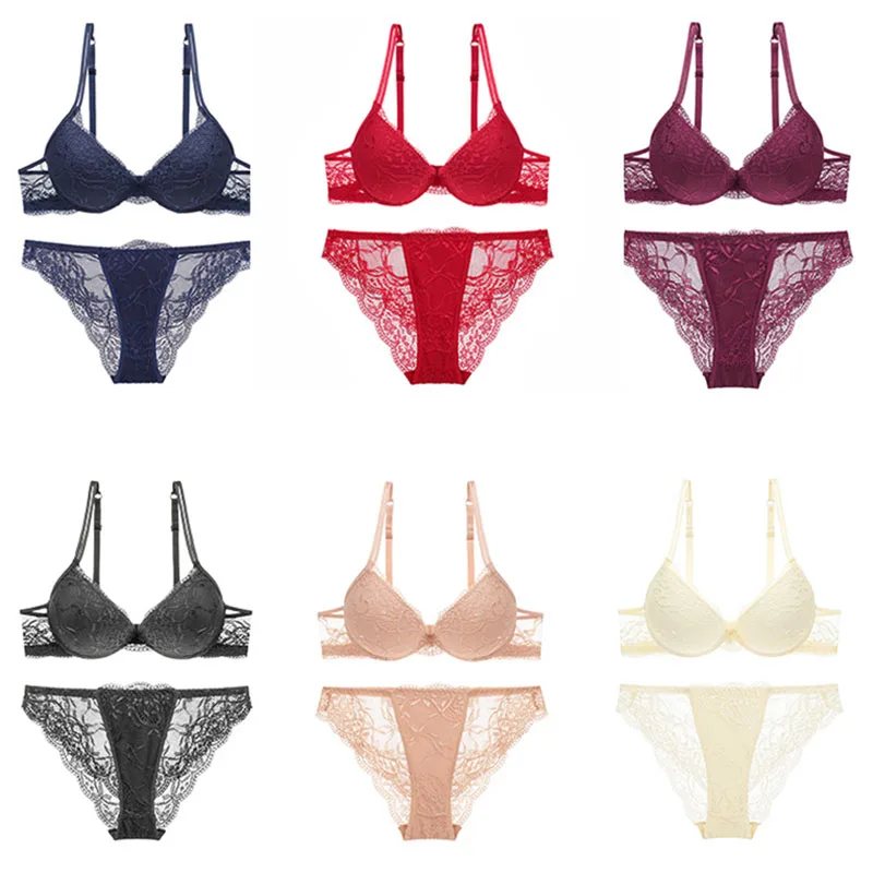 Для женщин сексуальный комплект кружевной бюстгальтер моды Push Up Underwire 3/4 стакана