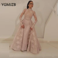 lace muslim evening dresses 2019 mermaid long sleeves high collar saudi arabic formal prom dress evening gowns robe de soiree