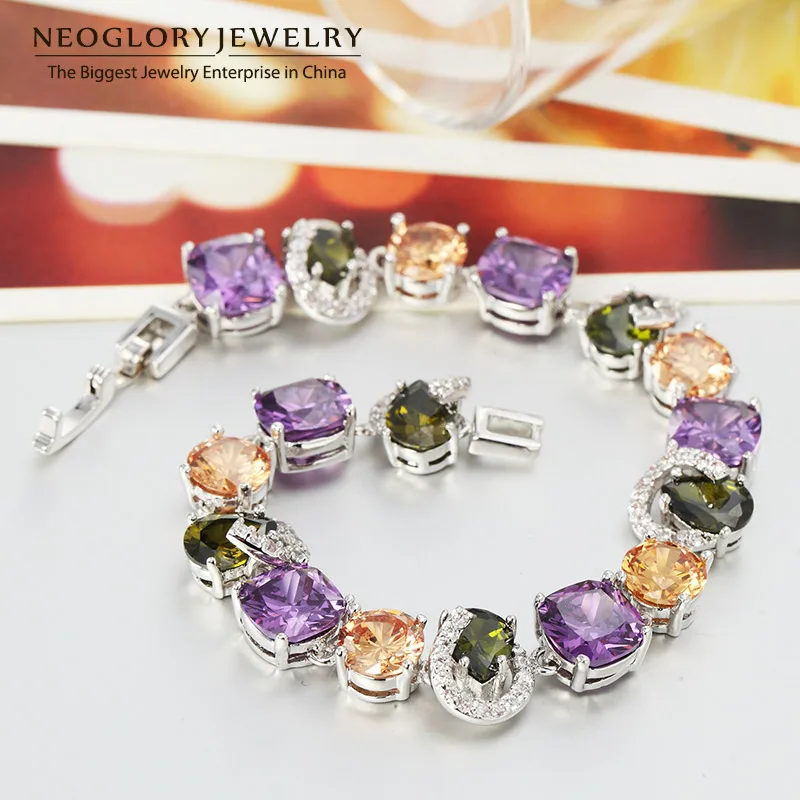 Neoglory красочные AAA циркониевые очаровательные браслеты и для женщин модные