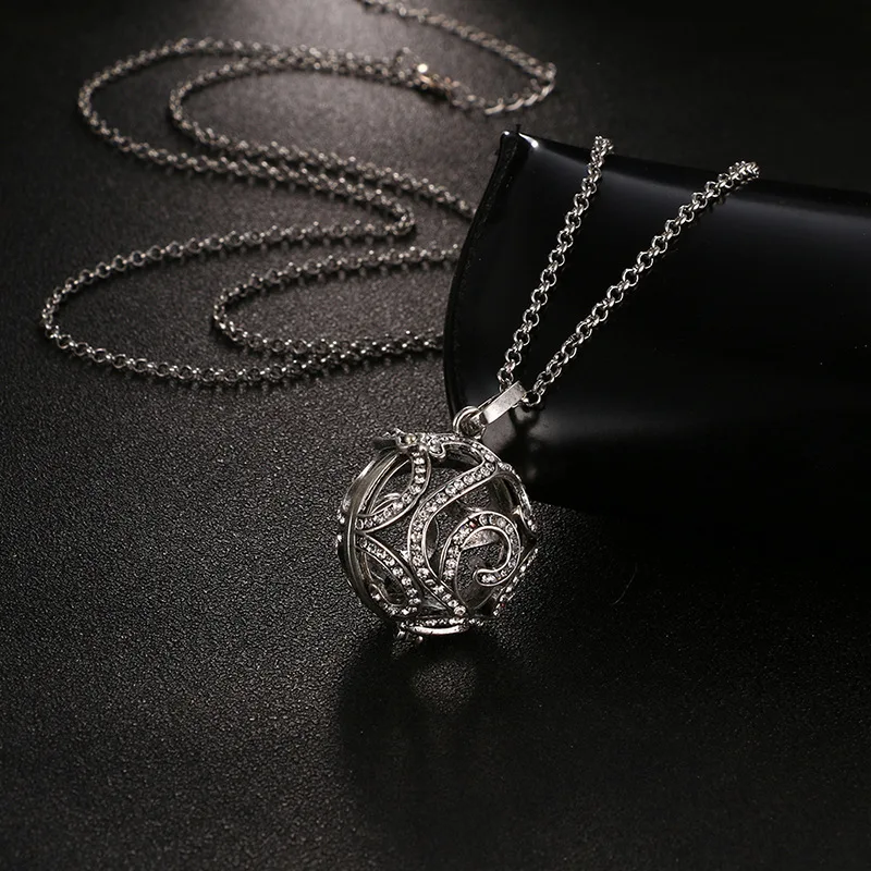 SHIYING Rhinestone circle pattern cage 4 colour for pregnant women baby Necklace With 16mm chime Balls we do production SYYF0123