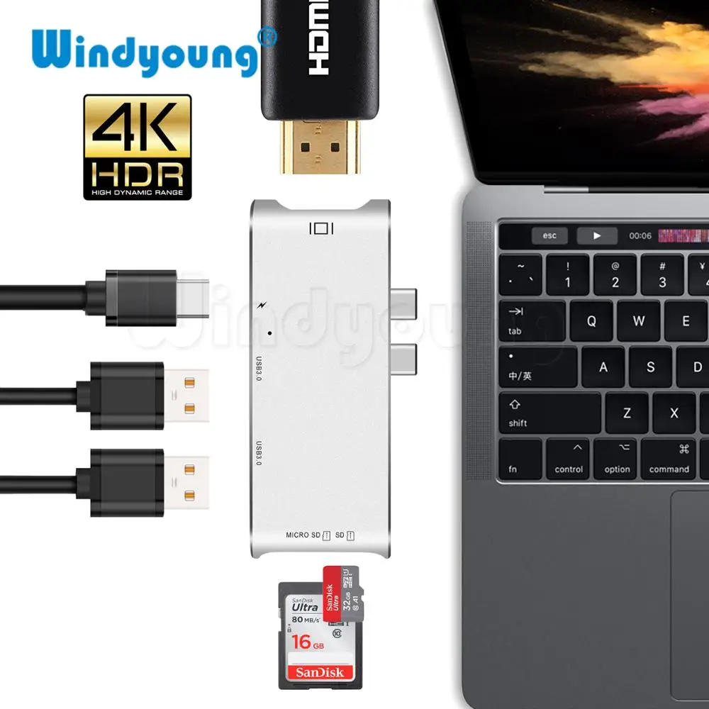 USB C HUB HDMI для MacBook Pro Hub адаптер thunderbolt 3 0 SD/TF устройство чтения карт Type Питание Тип