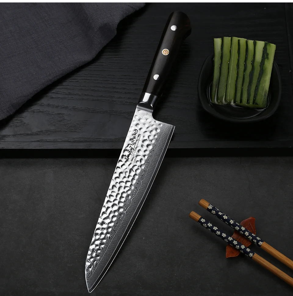 TURWHO 8,2-дюймовый дамасский поварской нож качественный нож gyuto 67 слой японский дамасский кухонные ножи из нержавеющей стали черное дерево РУЧКА