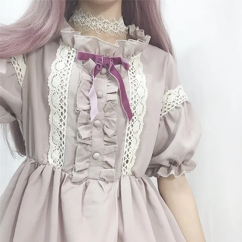 Kawaii/японское платье в стиле Лолиты; платье для женщин; мягкое платье для девочек; милое платье феи с кружевными рукавами-фонариками