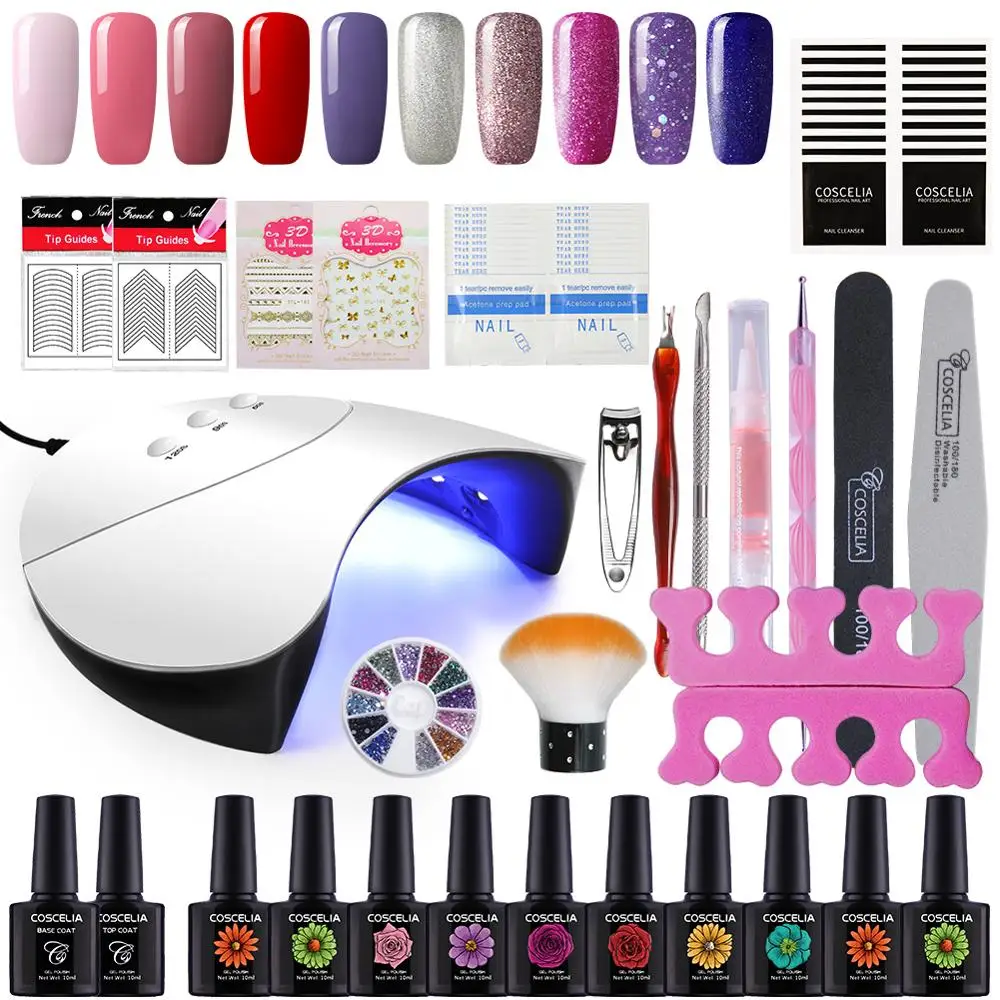 Manicure Set 36W UV LED Lamp Dryer 10 Colors Gel Nail Polish Art For Varnish Top And Base Coat Tools | Красота и здоровье
