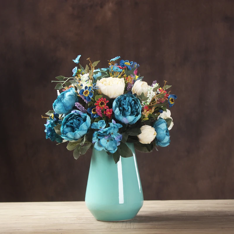 Европейский Шелковый Пион корейский искусственный В горшке керамическая ваза