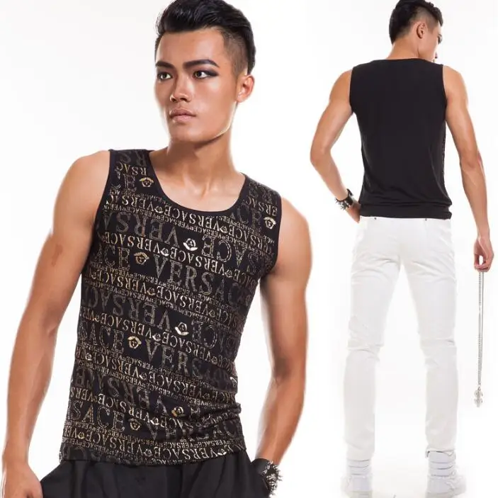 Мужской приталенный жилет без рукавов сине серый Стильный с блестками в стиле