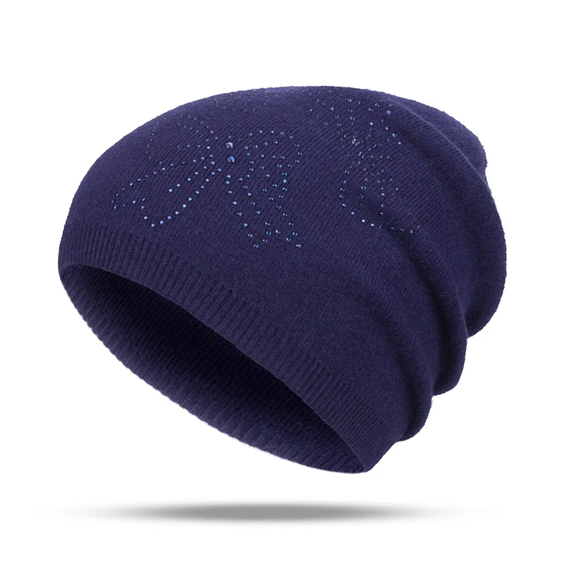 Navy Blue MLTBB модная зимняя шапка простая женская вязаная шапка повседневная женская шапка с рисунком однотонная мягкая женская шапка теплая шерстяная шапка - Цвет: Navy Blue