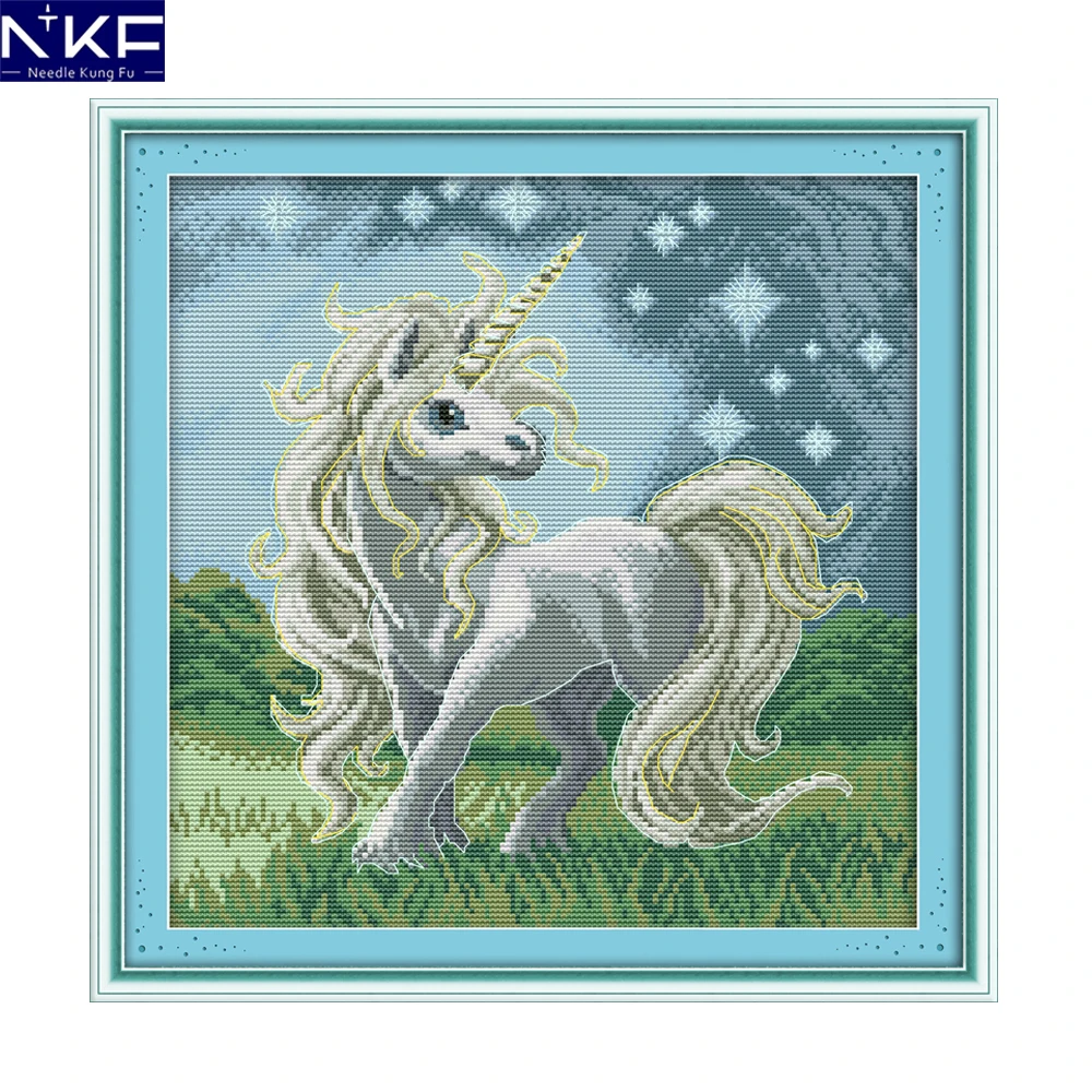 

NKF Beautiful Unicorn Cross Stitch Pattern Handmade Craft Painting Needlework Embroidery Kit Cross Stitching Set for Home Decor