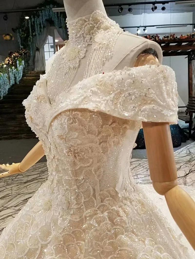 LS445441 изогнутое блестящее свадебное платье с открытыми плечами Милое Свадебное