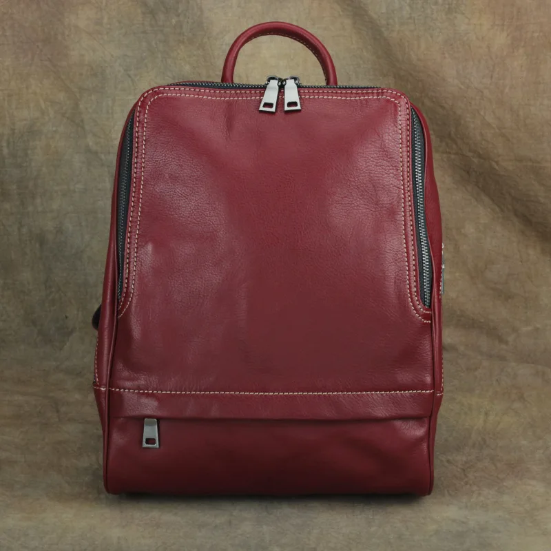 Nesitu High Quality New A4 Vintage Red Brown Genuine Leather Women's Backpack Female Girl Lady Travel Bags M002 - Цвет: red