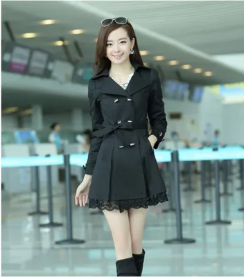 Trench female 2015 spring women's trench plus size clothing and autumn medium-long outerwear | Женская одежда