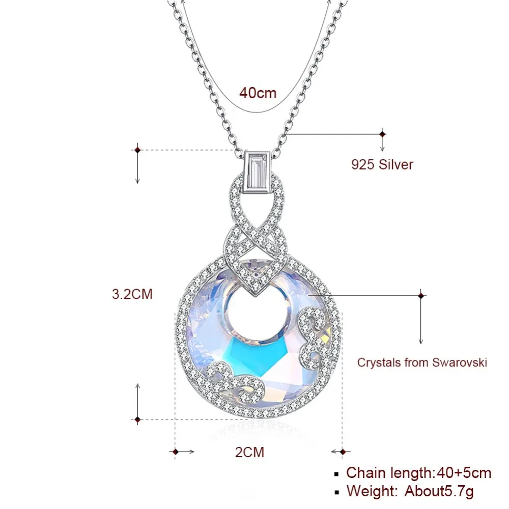LEKANI Crystals From Swarovski Necklace 925 Crystal Round Pendant Charm Flower Rhinestone Fashion Women Long 2 colors | Украшения и