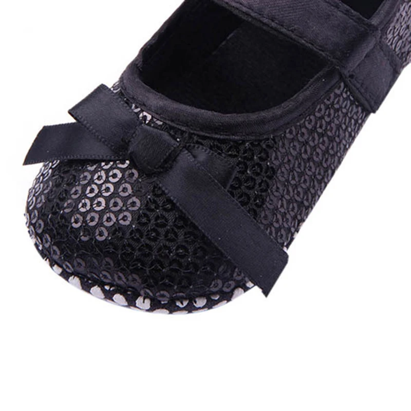 

Infant Baby Girl Bling Sequined Shoes Bow Decor Black Soft First Walker Prewalker Baby Shoes