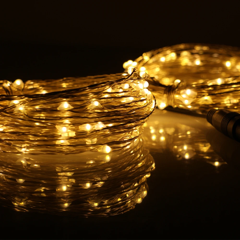 Подключаемый 2*33 фута 100 светодиодные гирлянды открытый серебряный провод 200 LED