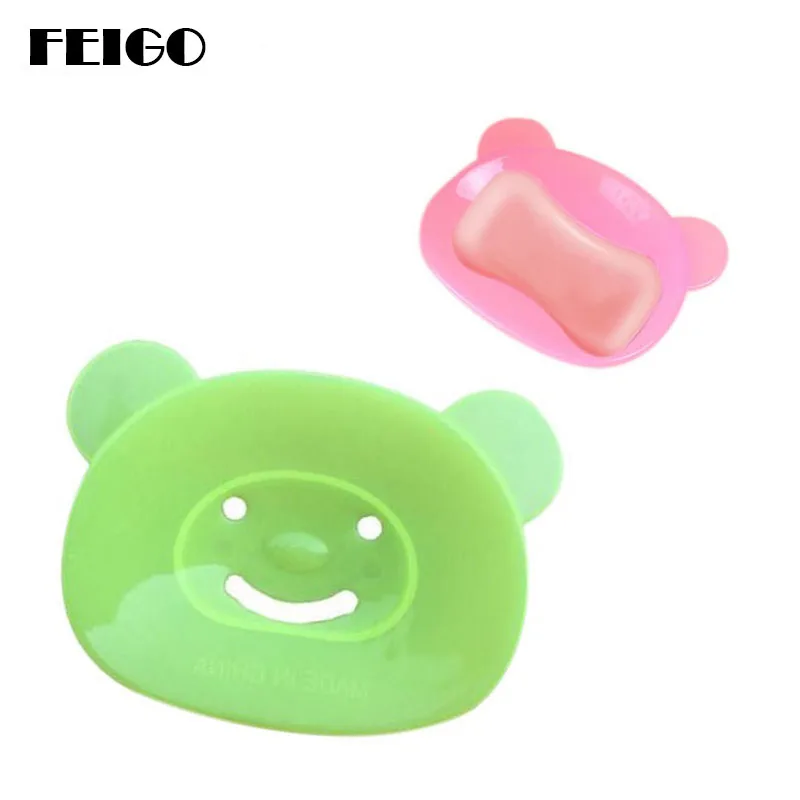

FEIGO 1 Pcs Home Travel Soap Box Lovely Cartoon Bear Bathroom Drain Soap Holder Bathroom Plastic Soap Dish Storage Holder F59