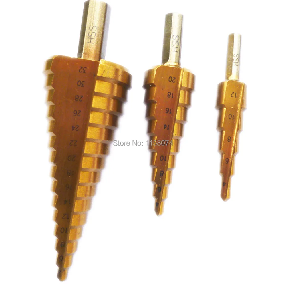 3pc Step Drill Bit Set Titanium Hss Industrial Reamer Metric 4-12mm 4-20mm 4-32mm Core Multiple Hole Cutter | Инструменты