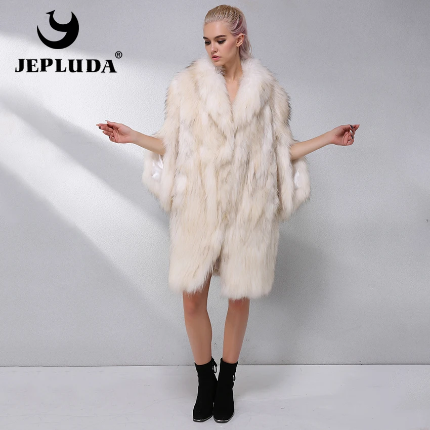 JEPLUDA Длинная Женская Шуба Натуральный Мех Лиса Реальный Мягкие Зимнее Женские Пальто Из Натурального Меха Лисий Шуба Енот Для Женщины Роскошное