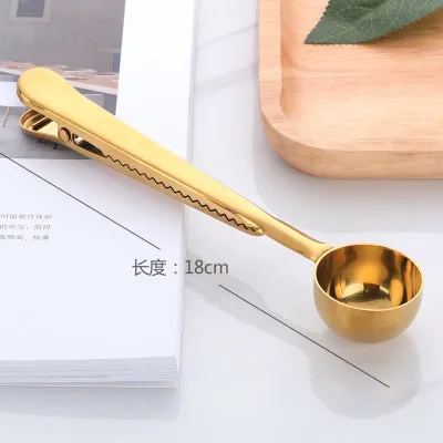 Golden Мешки для кофе в скандинавском стиле, Золотая ложка, нержавеющая сталь, уплотнительный мешок, зажим для дозы молочного порошка, ложка, практичные гаджеты для хранения - Цвет: Golden