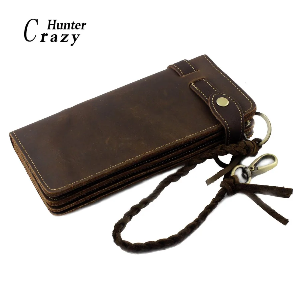 Мужской кофейный длинный Стильный клатч Длинный кошелек из Байкерской кожи на