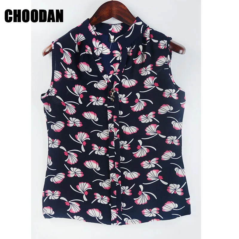 Summer Tops For Women 2018 Sleeveless Blouse Shirt Ladies Chiffon Blouses Female New Stand Collar Print Korean Fashion Clothing |
