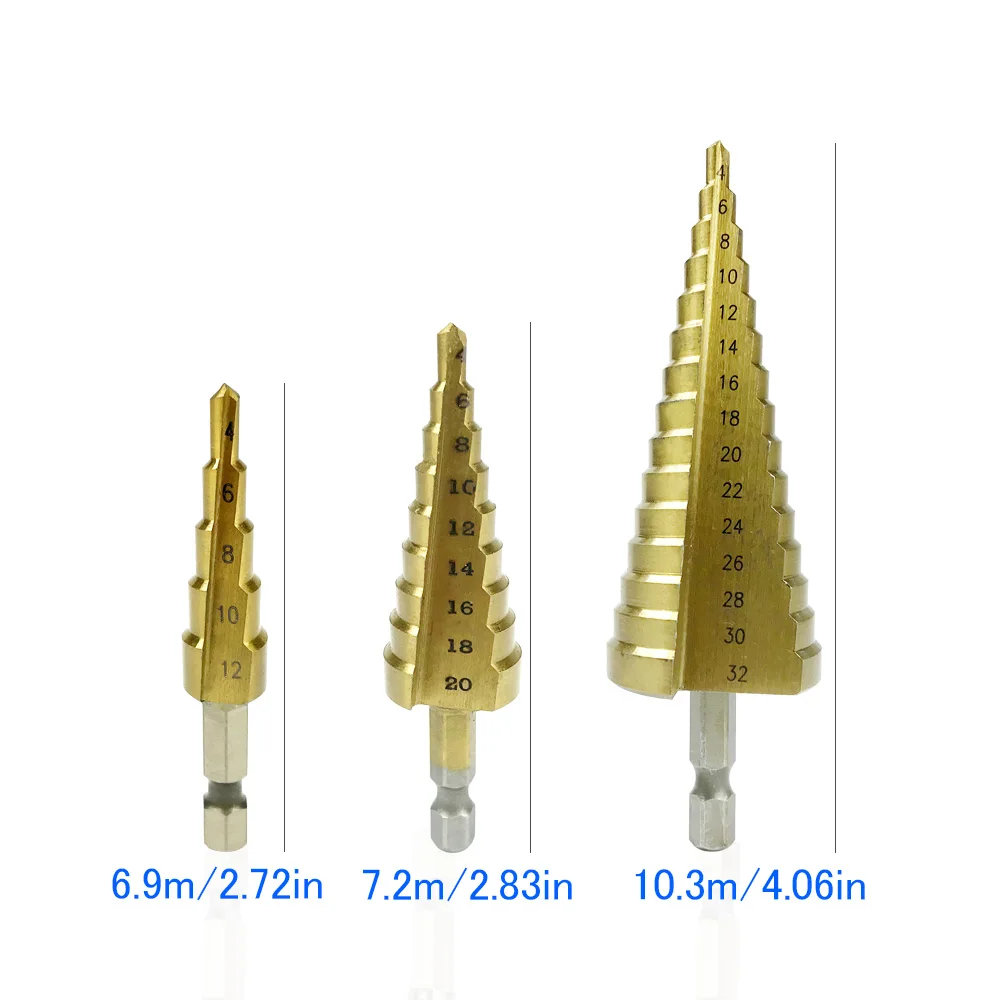 Ступенчатое сверло HSS с титановым покрытием буровые электроинструменты 4 12 20 32 мм
