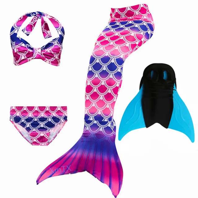 4pcs as picture show Платье русалки для девочек; шорты с бюстгальтером; купальный костюм; платье для костюмированной вечеринки; детская одежда с хвостом русалки; одежда для плавания; костюм-Флиппер - Цвет: 4pcs as picture show