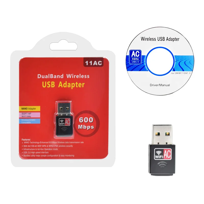 AC600M Двухдиапазонная USB беспроводная сетевая карта 5G mini 2 4G внешний wifi приемный