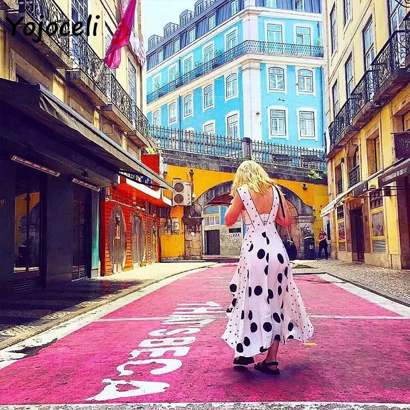 Yojoceli 2018 сексуальное осеннее платье в горошек для женщин уличная Бохо пляжное