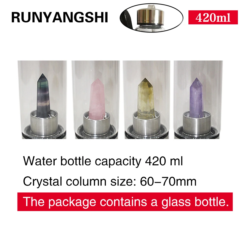 

420ml Natural Crystal Column Energy Healthy Water Cup Glass Water Bottle Elixir Crystal Obelisk Wand Healing Gemstone Quartz