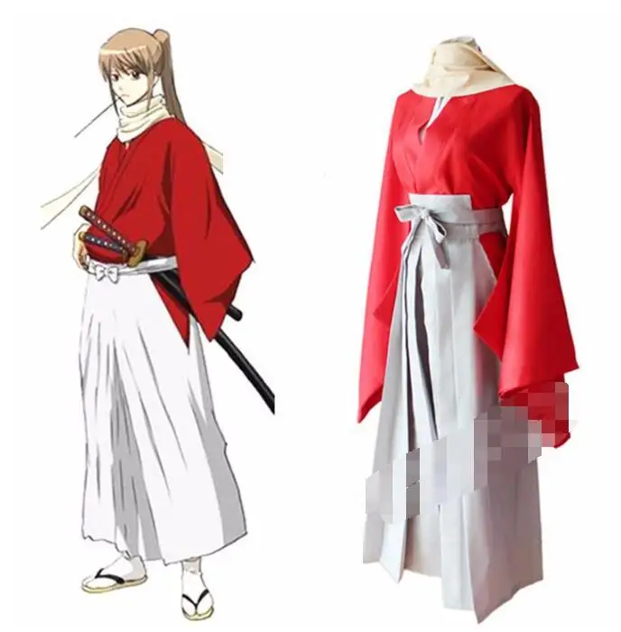Горячая гинтама Okita Sougo красный и белый Униформа тканевый костюм для косплея